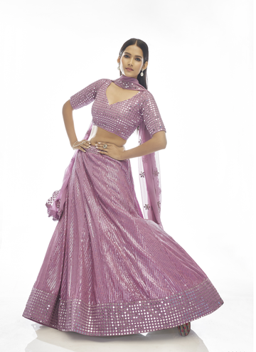 Wedding Wear Georgette Lavender Lehenga Choli Set